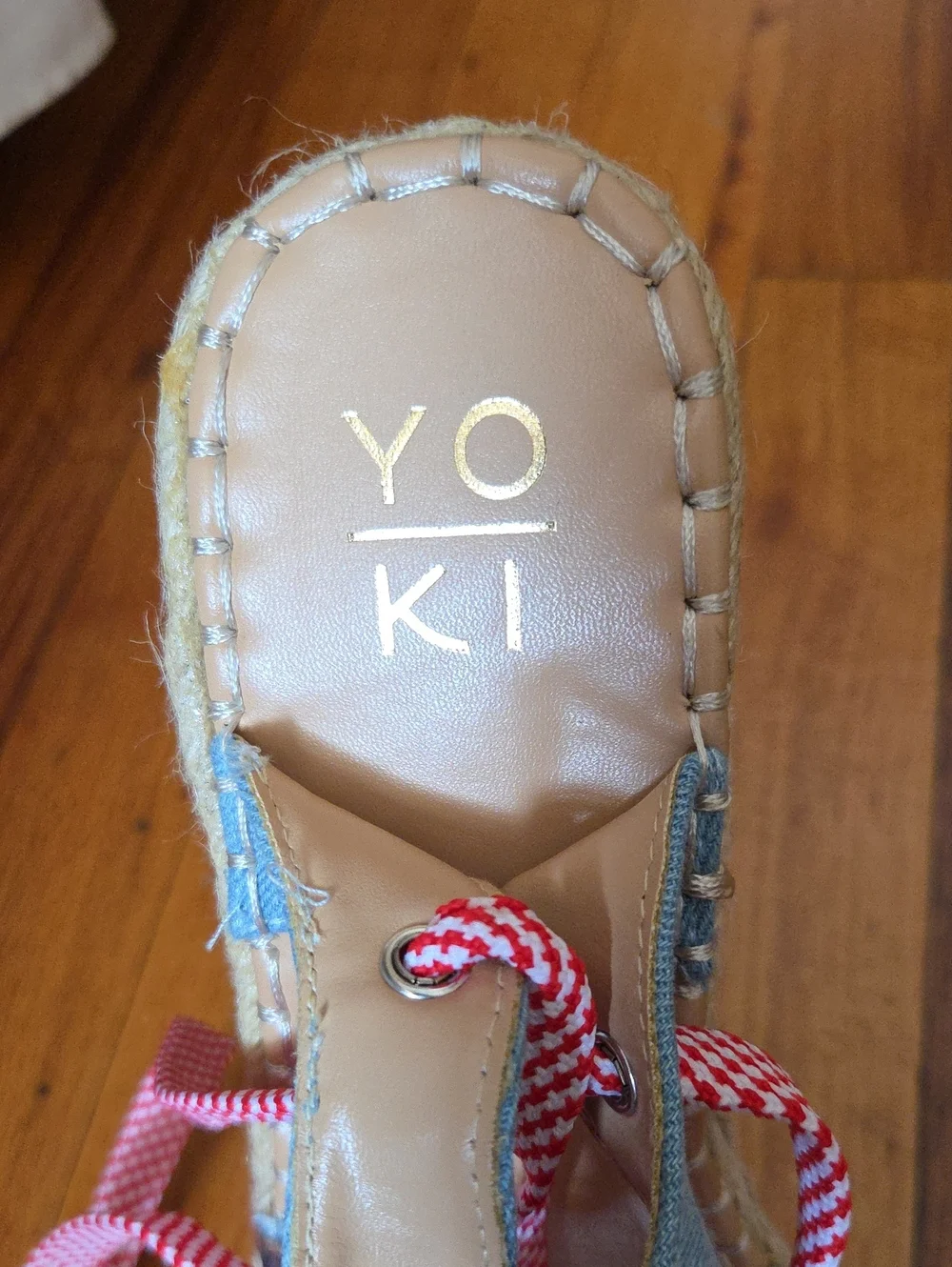 Yoki Blue Wedge Sandals with Pink Lace-Up Straps